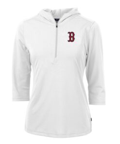 Women's Boston Red Sox Cutter & Buck White Virtue Eco Pique 3/4 Sleeve Half-Zip Pullover Hoodie