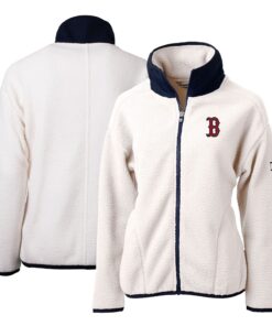 Women's Boston Red Sox Cutter & Buck White/Navy Cascade Eco Sherpa Fleece Full-Zip Jacket