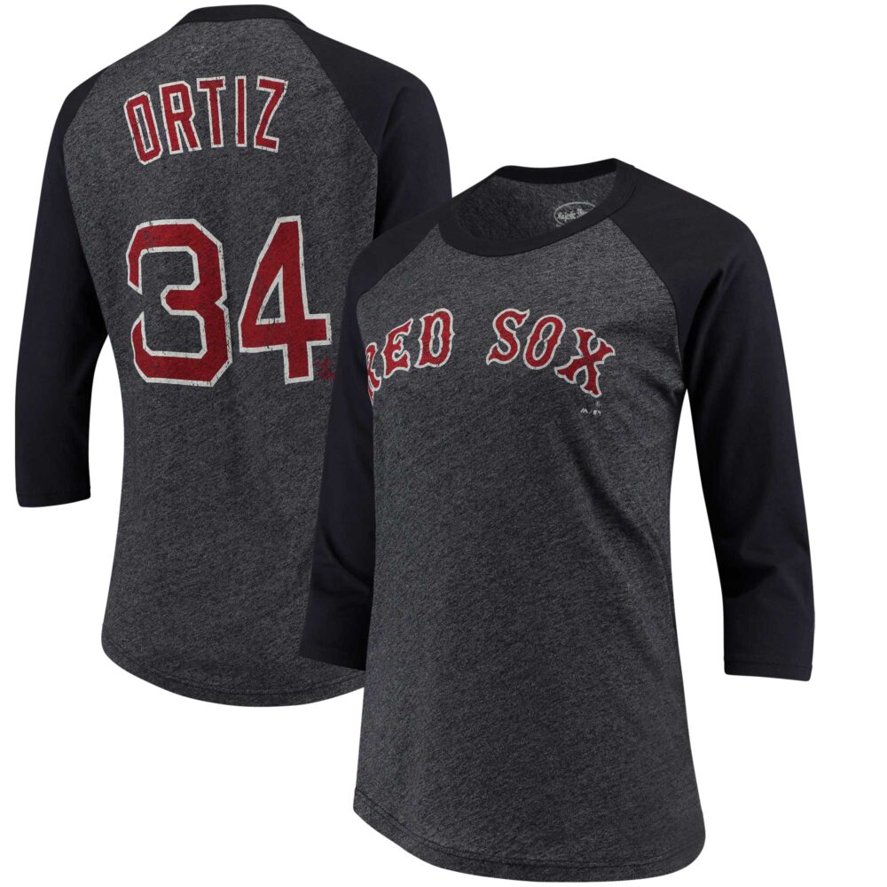 Women's Boston Red Sox David Ortiz Majestic Threads Navy 3/4-Sleeve Raglan Name & Number T-Shirt