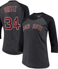 Women's Boston Red Sox David Ortiz Majestic Threads Navy 3/4-Sleeve Raglan Name & Number T-Shirt