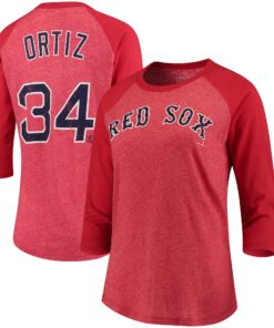 Women's Boston Red Sox David Ortiz Majestic Threads Red Name & Number Tri-Blend Three-Quarter Length Raglan T-Shirt