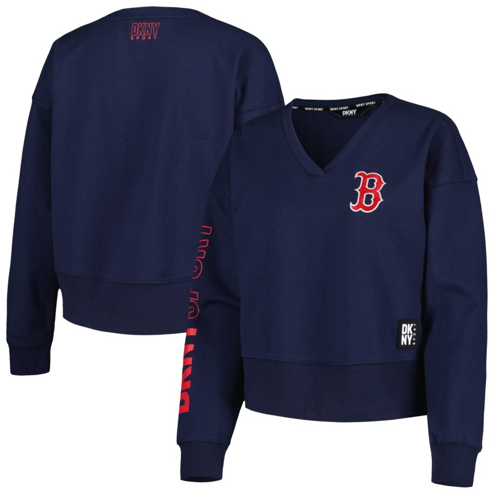 Women's Boston Red Sox DKNY Sport Navy Lily V-Neck Pullover Sweatshirt
