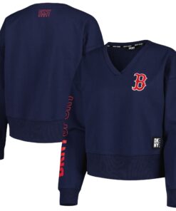 Women's Boston Red Sox DKNY Sport Navy Lily V-Neck Pullover Sweatshirt