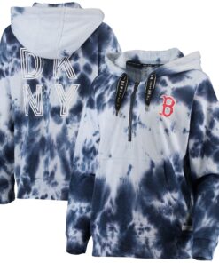 Women's Boston Red Sox DKNY Sport White/Navy Dakota Tie-Dye Half-Zip Hoodie