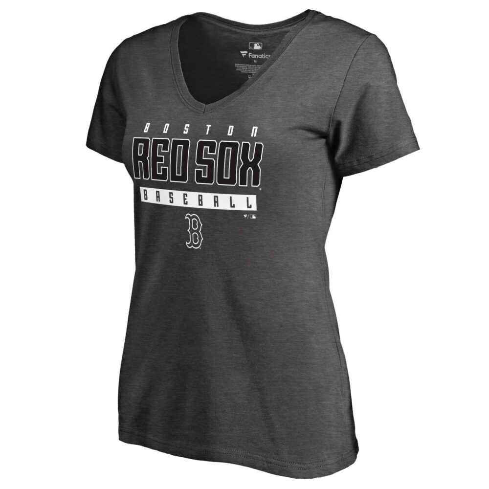 Women's Boston Red Sox  Branded Ash Charcoal Stack V-Neck T-Shirt