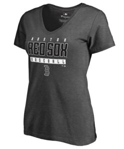 Women's Boston Red Sox  Branded Ash Charcoal Stack V-Neck T-Shirt