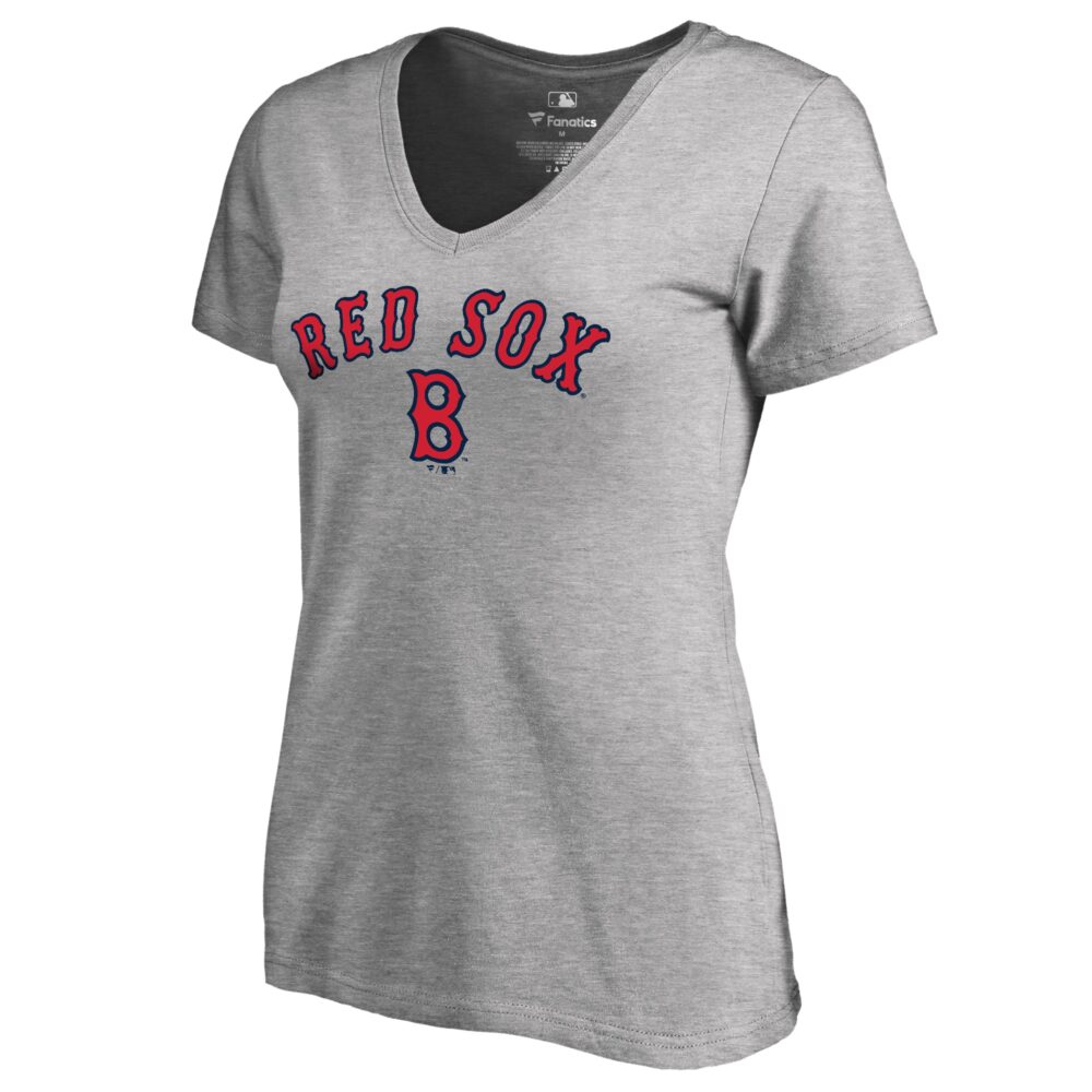 Women's Boston Red Sox  Branded Ash Cooperstown Collection Wahconah V-Neck T-Shirt