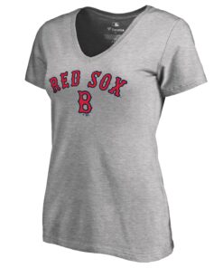 Women's Boston Red Sox  Branded Ash Cooperstown Collection Wahconah V-Neck T-Shirt
