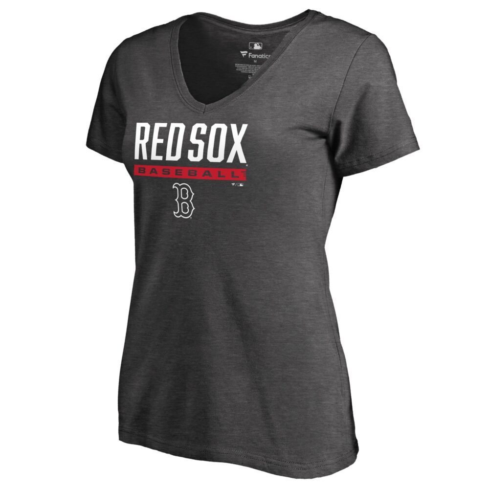 Women's Boston Red Sox  Branded Ash Win Stripe V-Neck T-Shirt
