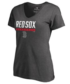 Women's Boston Red Sox  Branded Ash Win Stripe V-Neck T-Shirt
