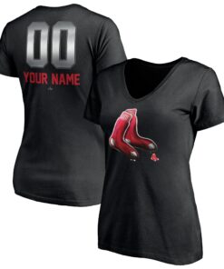 Women's Boston Red Sox  Branded Black Personalized Any Name & Number Midnight Mascot V-Neck T-Shirt
