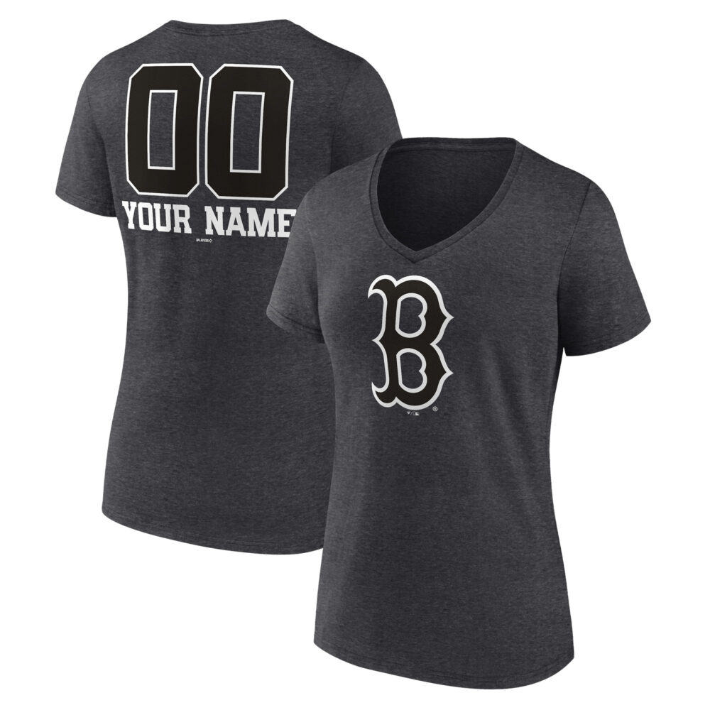 Women's Boston Red Sox  Branded Charcoal Personalized Monochrome Name & Number V-Neck T-Shirt