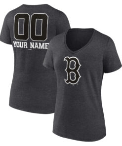 Women's Boston Red Sox  Branded Charcoal Personalized Monochrome Name & Number V-Neck T-Shirt
