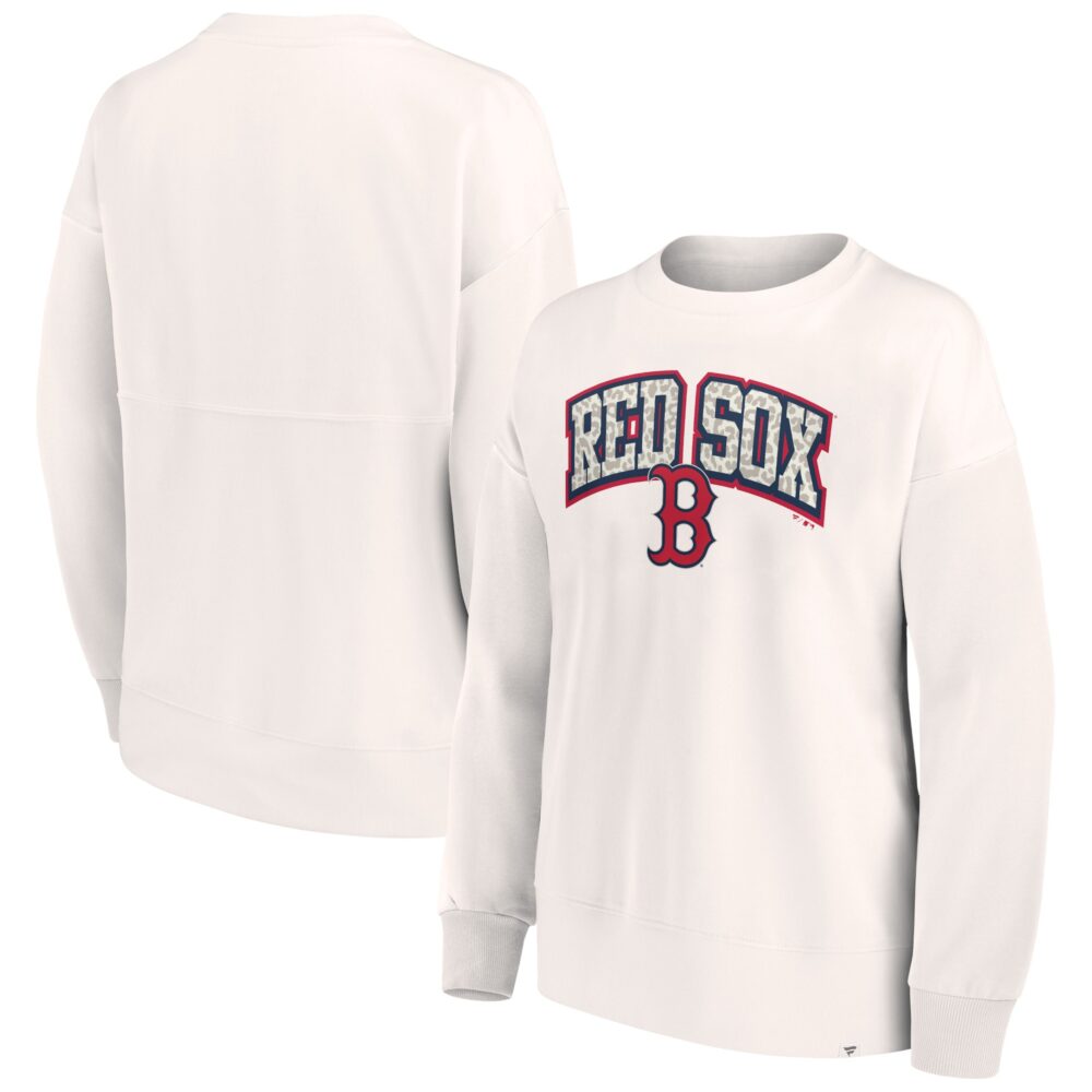 Women's Boston Red Sox  Branded Cream Leopard Pullover Sweatshirt