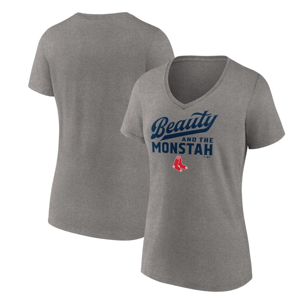 Women's Boston Red Sox  Branded Gray Beauty And The Monstah V-Neck T-Shirt
