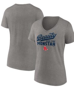 Women's Boston Red Sox  Branded Gray Beauty And The Monstah V-Neck T-Shirt