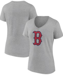 Women's Boston Red Sox  Branded Gray Official Logo V-Neck T-Shirt