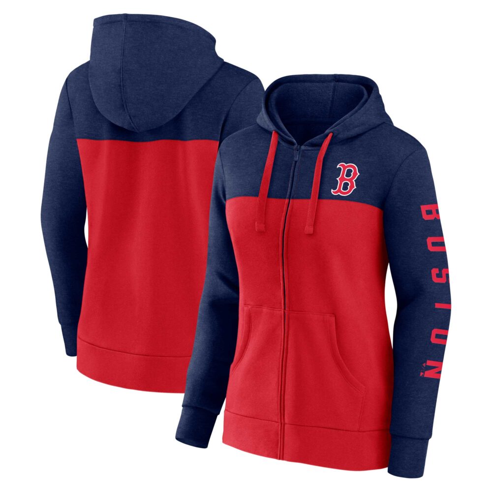 Women's Boston Red Sox  Branded Heather Navy/Red City Ties Hoodie Full-Zip Sweatshirt