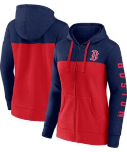 Women's Boston Red Sox  Branded Heather Navy/Red City Ties Hoodie Full-Zip Sweatshirt