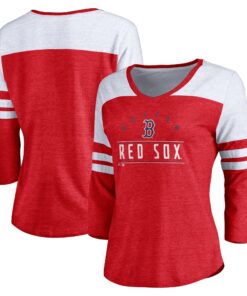 Women's Boston Red Sox  Branded Heather Red League Leader Tri-Blend 3/4-Sleeve V-Neck T-Shirt