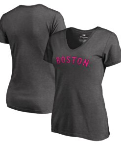 Women's Boston Red Sox  Branded Heathered Gray Pink Wordmark V-Neck T-Shirt