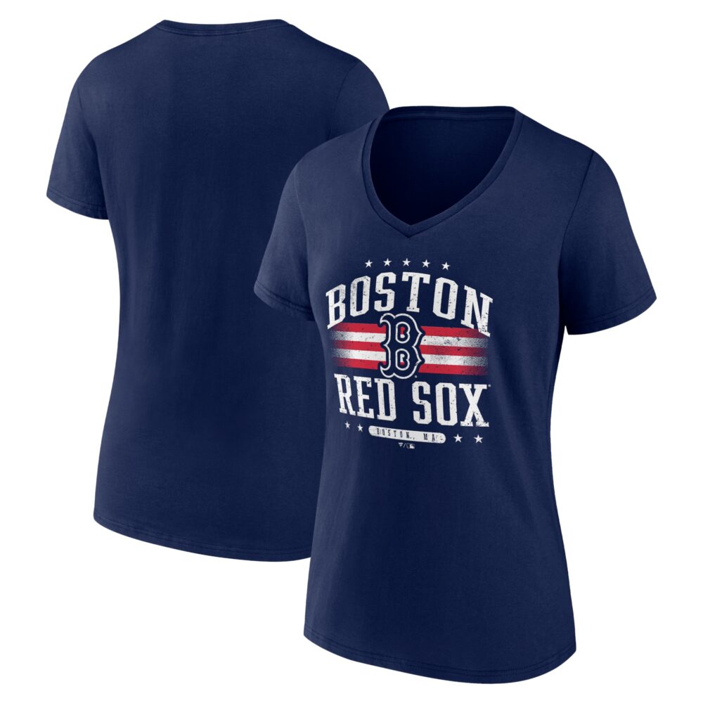 Women's Boston Red Sox  Branded Navy Americana Team V-Neck T-Shirt