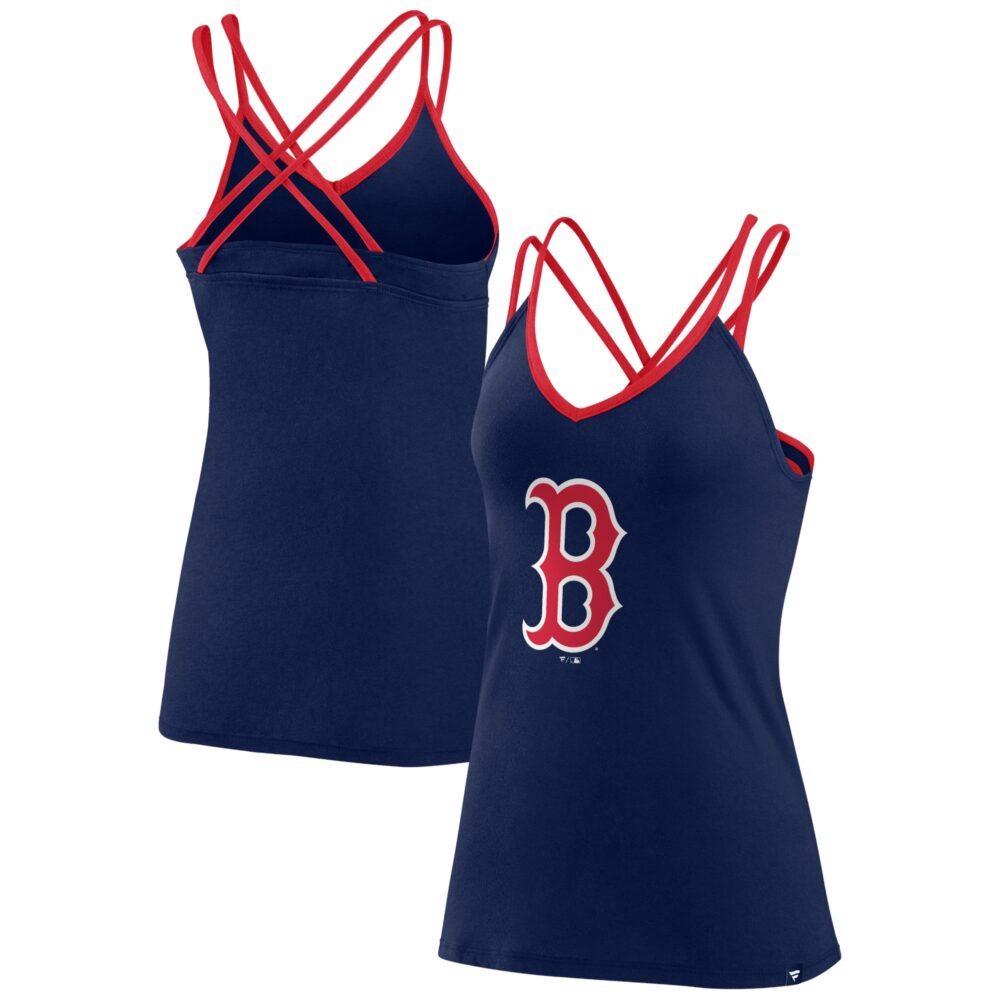 Women's Boston Red Sox  Branded Navy Barrel It Up Cross Back V-Neck Tank Top
