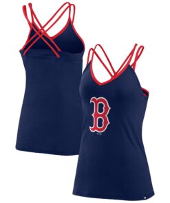 Women's Boston Red Sox  Branded Navy Barrel It Up Cross Back V-Neck Tank Top