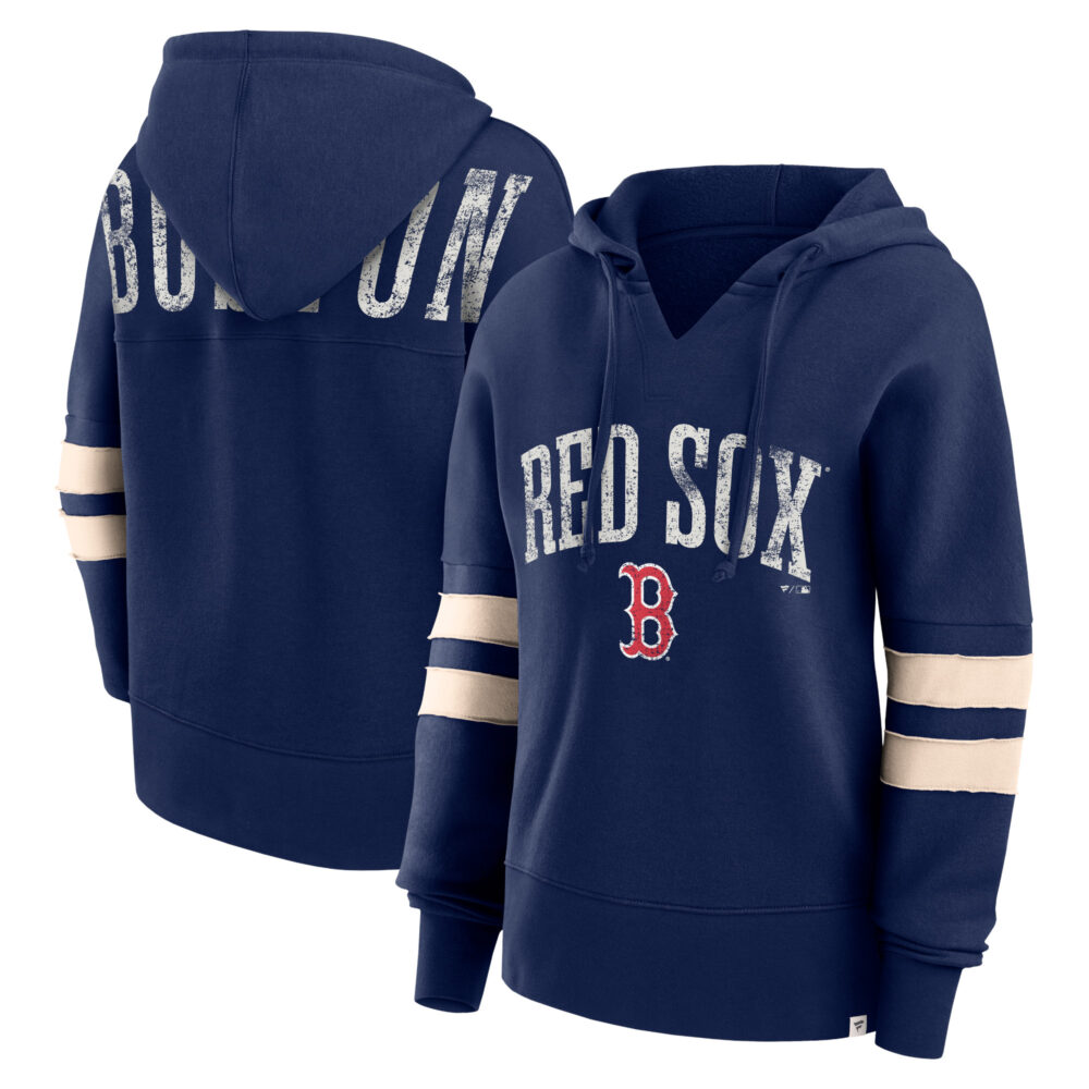 Women's Boston Red Sox  Branded Navy Bold Move Notch Neck Pullover Hoodie