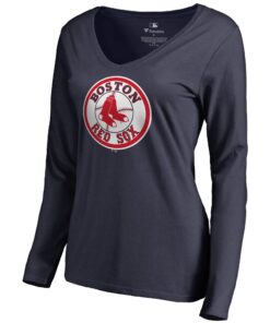 Women's Boston Red Sox  Branded Navy Cooperstown Collection Forbes Long Sleeve V-Neck T-Shirt