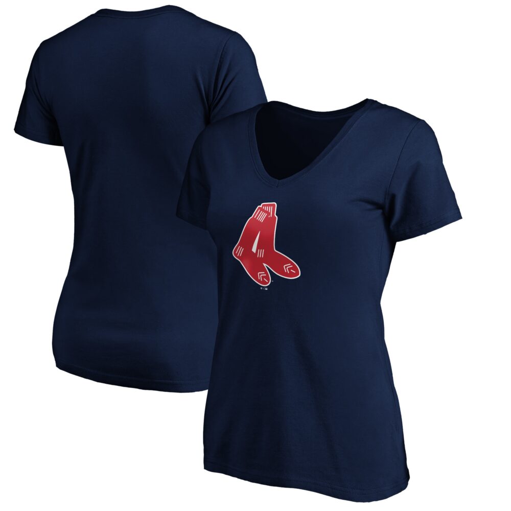 Women's Boston Red Sox  Branded Navy Cooperstown Collection Huntington Logo V-Neck T-Shirt