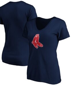 Women's Boston Red Sox  Branded Navy Cooperstown Collection Huntington Logo V-Neck T-Shirt