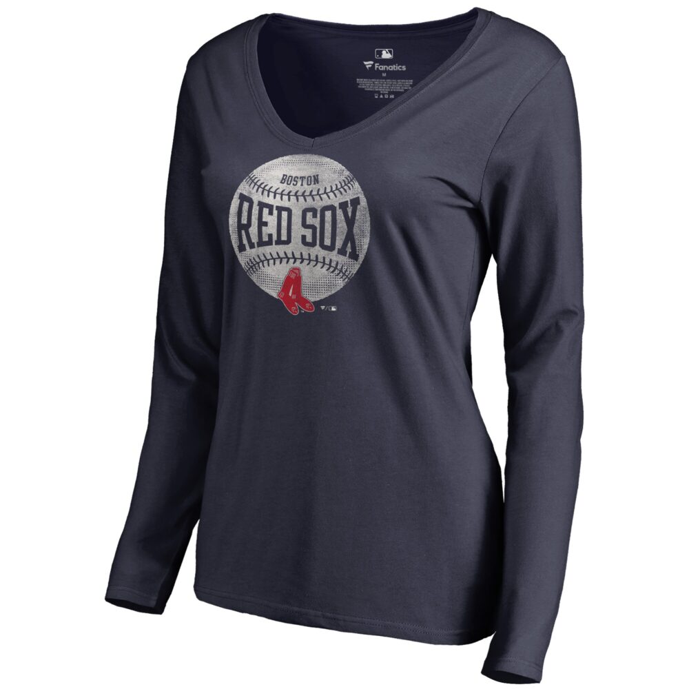 Women's Boston Red Sox  Branded Navy Cooperstown Collection Slider Long Sleeve V-Neck T-Shirt