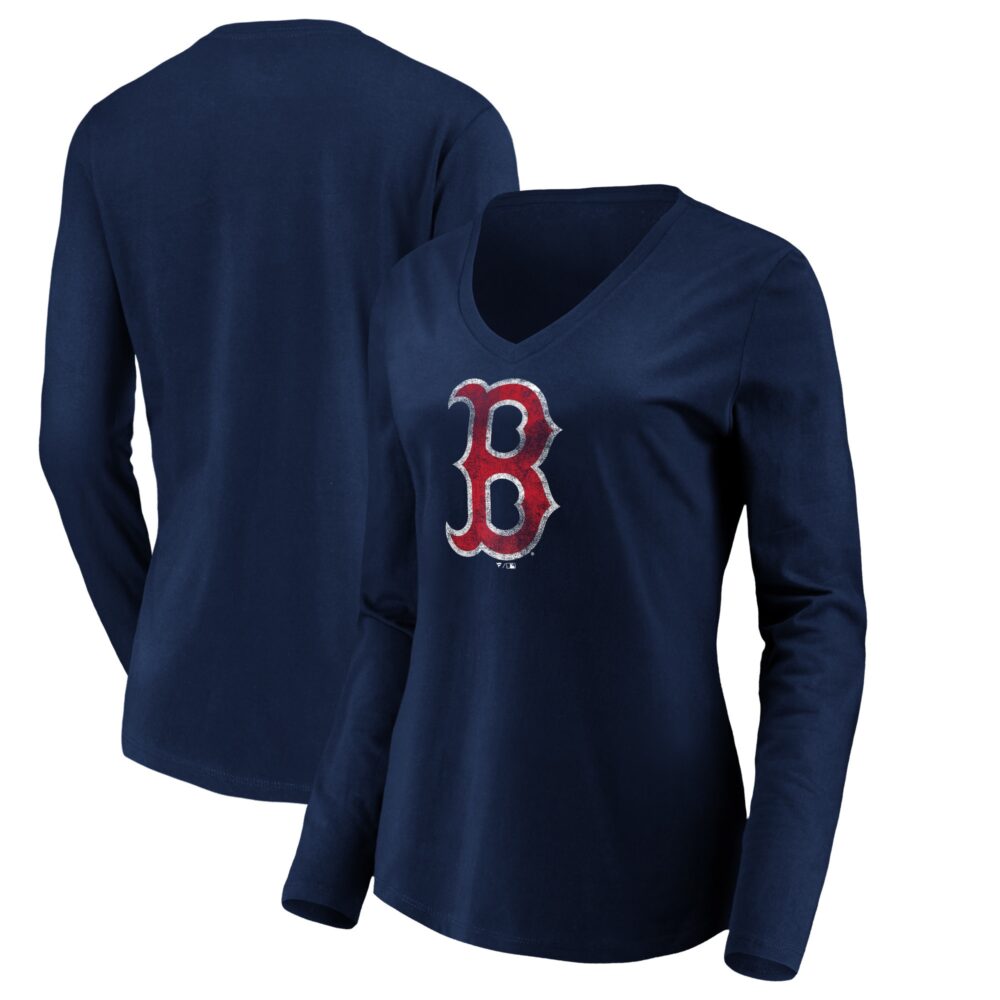 Women's Boston Red Sox  Branded Navy Core Distressed Team Long Sleeve T-Shirt