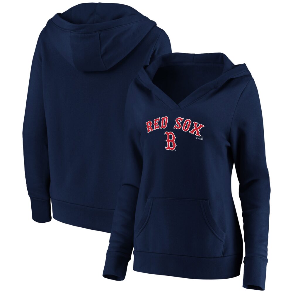 Women's Boston Red Sox  Branded Navy Core Team Lockup V-Neck Pullover Hoodie