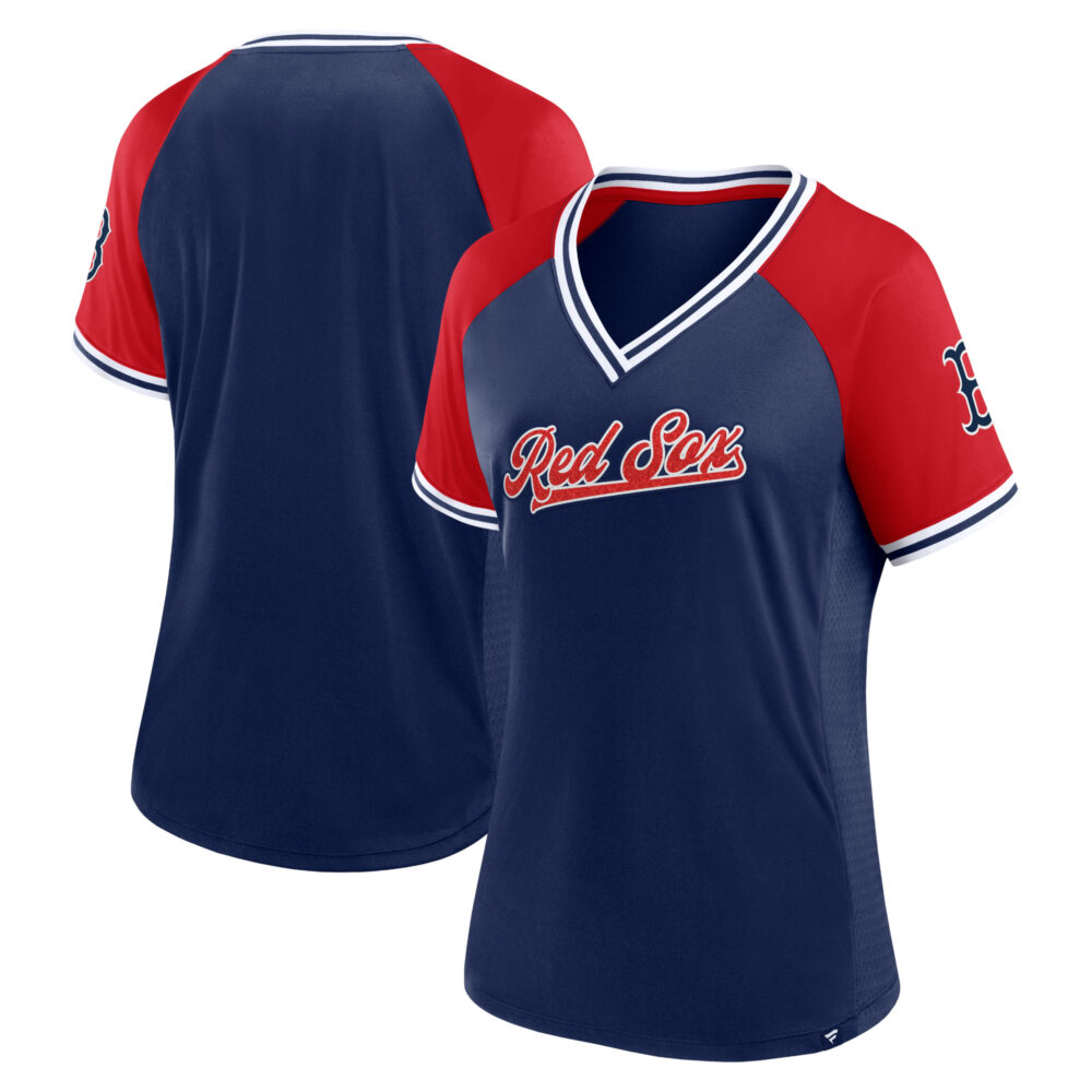 Women's Boston Red Sox  Branded Navy Glitz & Glam League Diva Raglan V-Neck T-Shirt