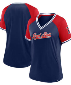 Women's Boston Red Sox  Branded Navy Glitz & Glam League Diva Raglan V-Neck T-Shirt