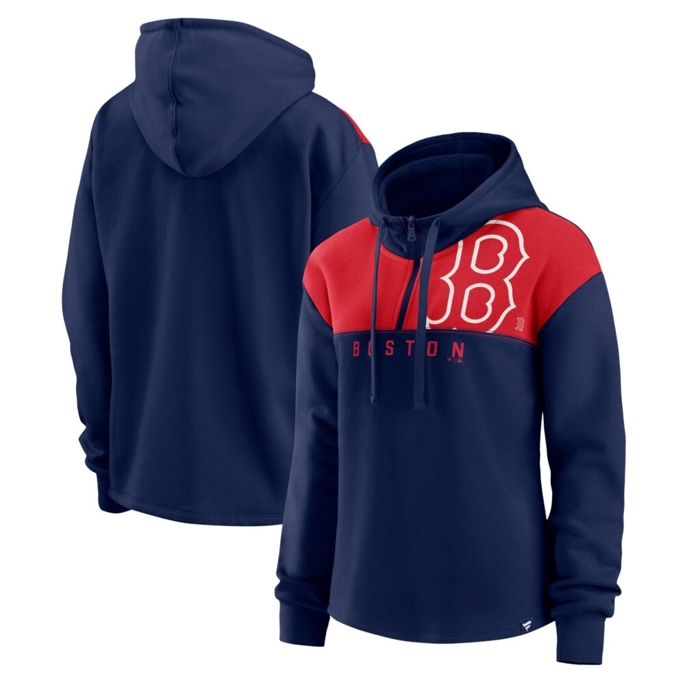 Women's Boston Red Sox  Branded Navy Iconic Overslide Color-Block Quarter-Zip Hoodie