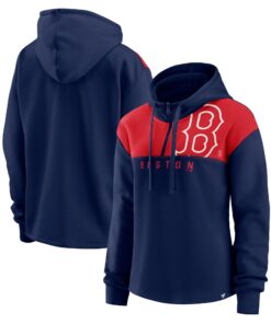 Women's Boston Red Sox  Branded Navy Iconic Overslide Color-Block Quarter-Zip Hoodie