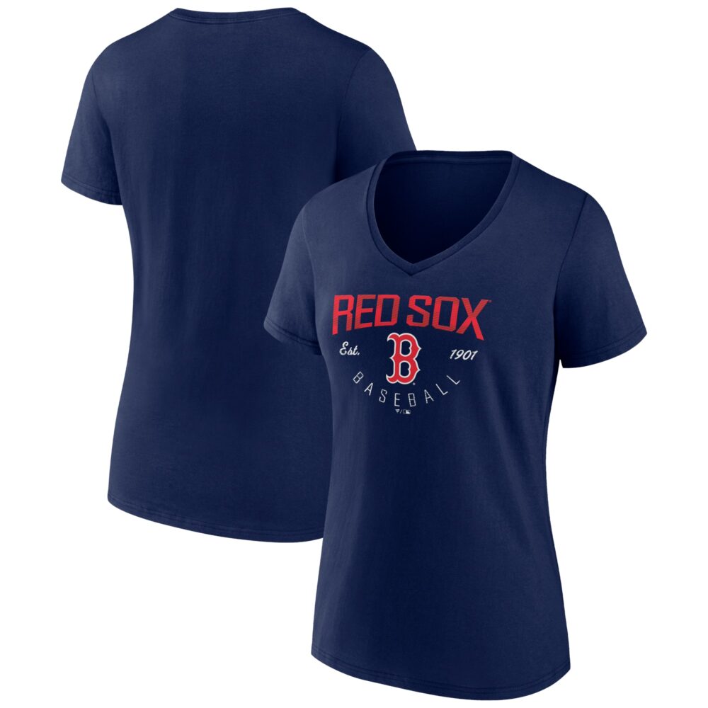 Women's Boston Red Sox  Branded Navy Live For It Team V-Neck T-Shirt