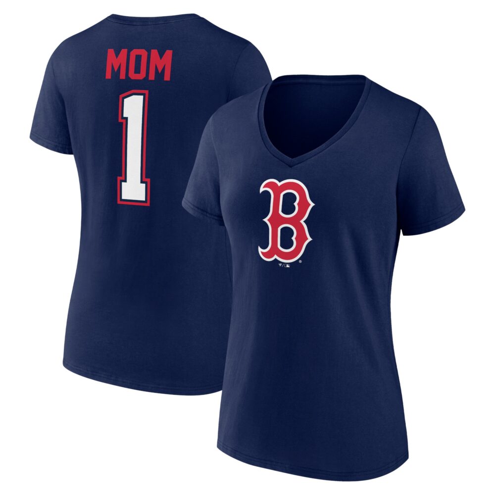 Women's Boston Red Sox  Branded Navy Mother's Day #1 Mom V-Neck T-Shirt