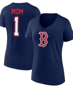 Women's Boston Red Sox  Branded Navy Mother's Day #1 Mom V-Neck T-Shirt
