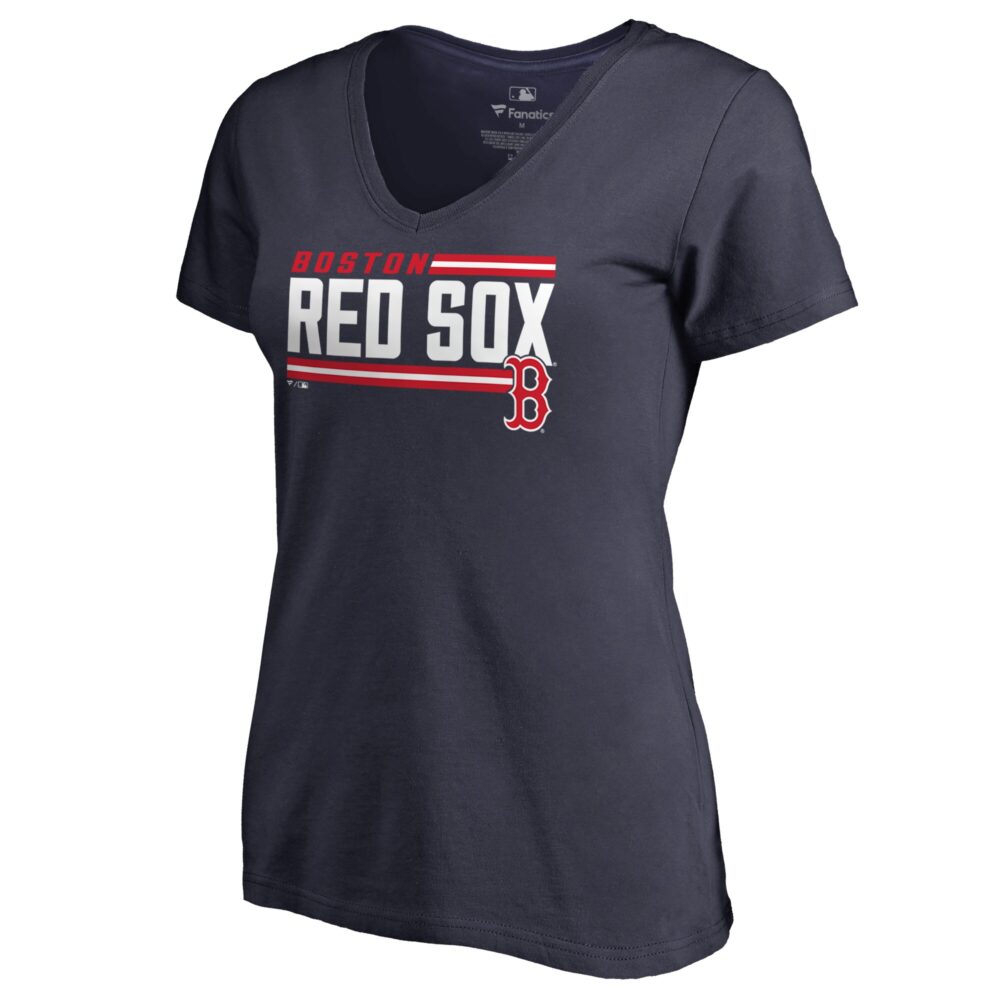 Women's Boston Red Sox  Branded Navy Onside Stripe V-Neck T-Shirt