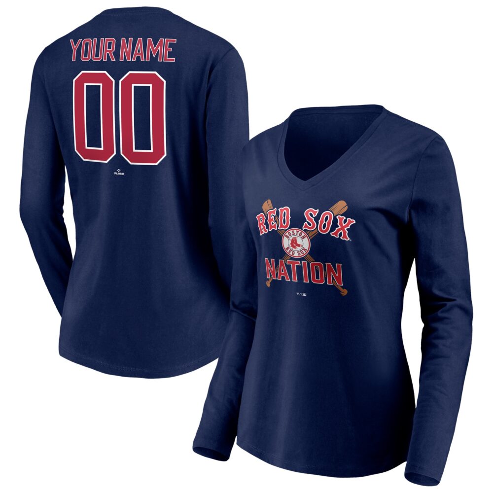 Women's Boston Red Sox  Branded Navy Personalized Hometown Legend Long Sleeve V-Neck T-Shirt