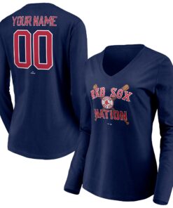 Women's Boston Red Sox  Branded Navy Personalized Hometown Legend Long Sleeve V-Neck T-Shirt