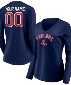 Women's Boston Red Sox  Branded Navy Personalized Winning Streak Name & Number Long Sleeve V-Neck T-Shirt