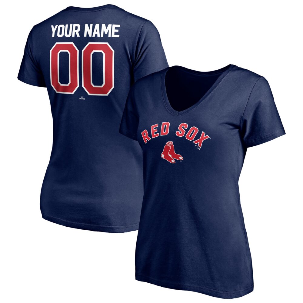 Women's Boston Red Sox  Branded Navy Personalized Winning Streak Name & Number V-Neck T-Shirt