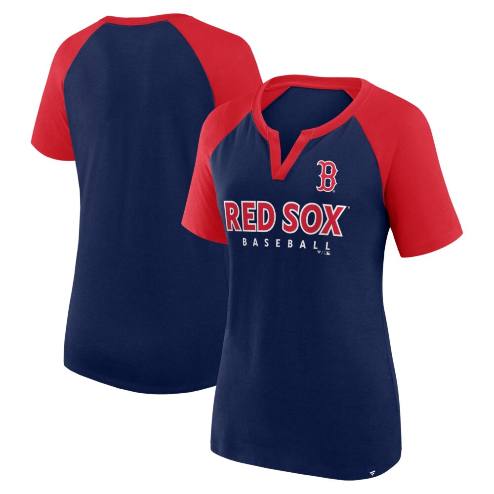 Women's Boston Red Sox  Branded Navy Shut Out Raglan Notch Neck T-Shirt