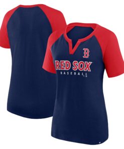 Women's Boston Red Sox  Branded Navy Shut Out Raglan Notch Neck T-Shirt