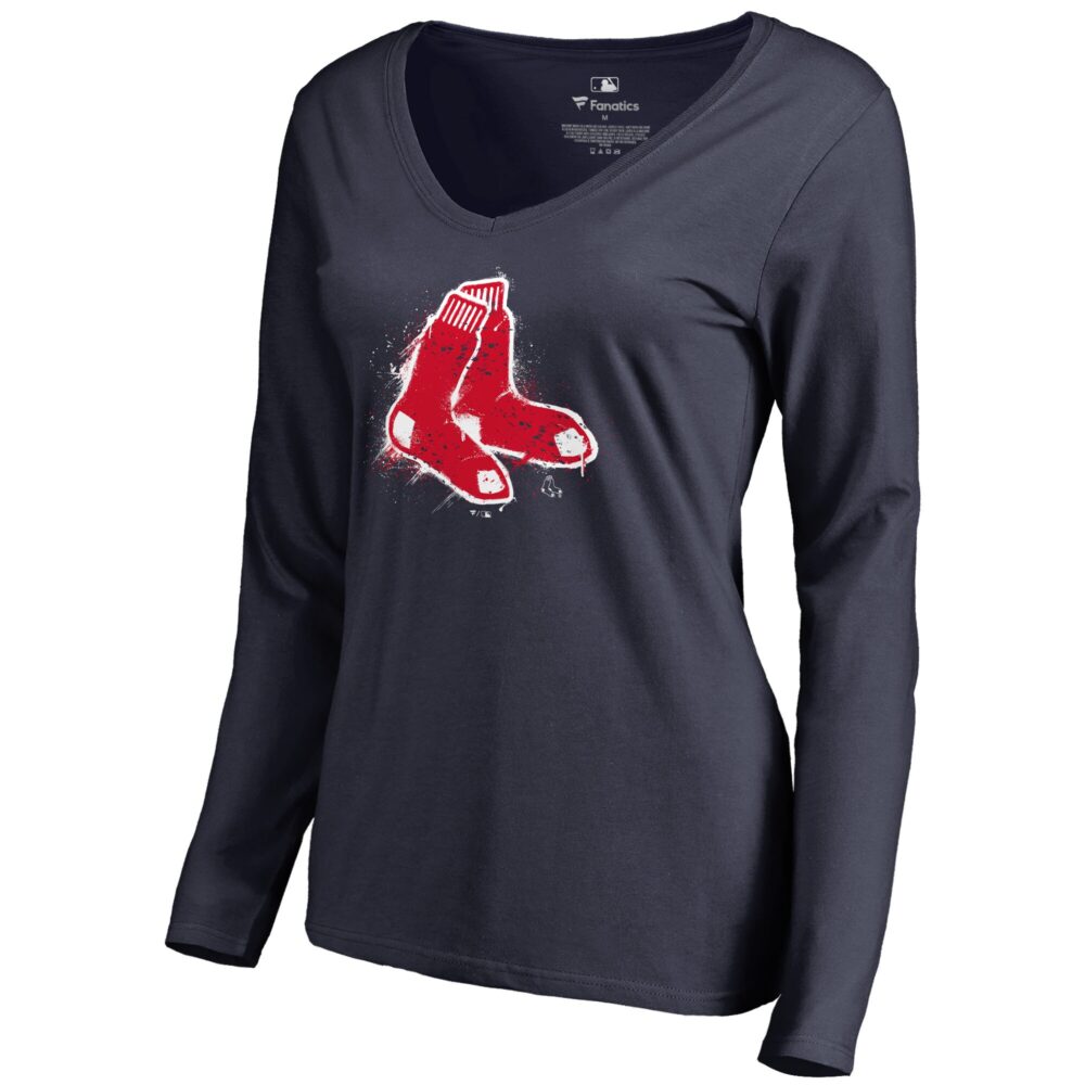 Women's Boston Red Sox  Branded Navy Splatter Logo Long Sleeve V-Neck T-Shirt